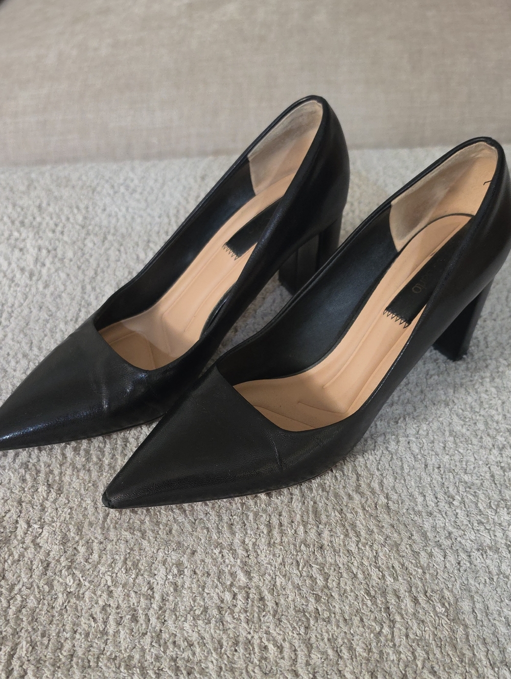 Franco Sarto Black Pointed-Toe Block Heel Pumps